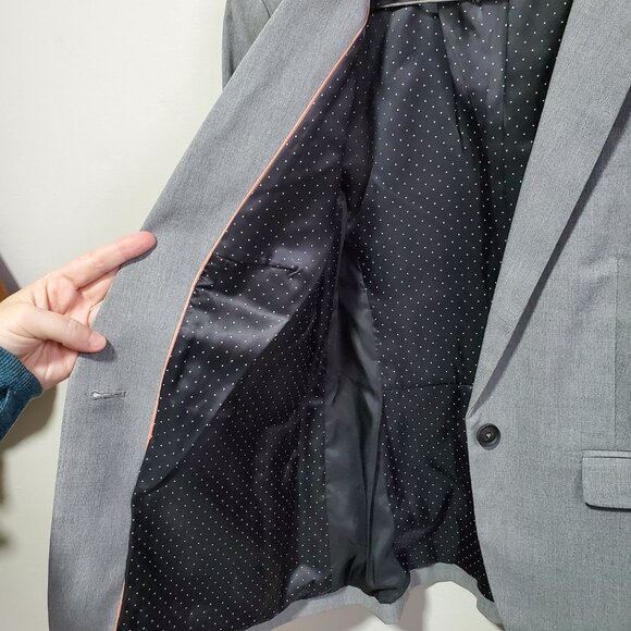 RW & CO. RW&CO. One Button Fitted Blazer Suiting Stretch Lined Grey Women 10 - Picture 8 of 14